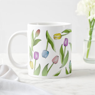 Grande Tasse Motif floral de tulipes colorées modernes