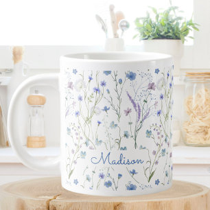 Grande Tasse Motif Floral Fleur Sauvage Jolie Violet Bleu