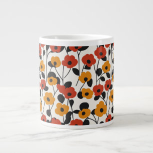Grande Tasse Motif floral rétro en gras rouge, orange et noir