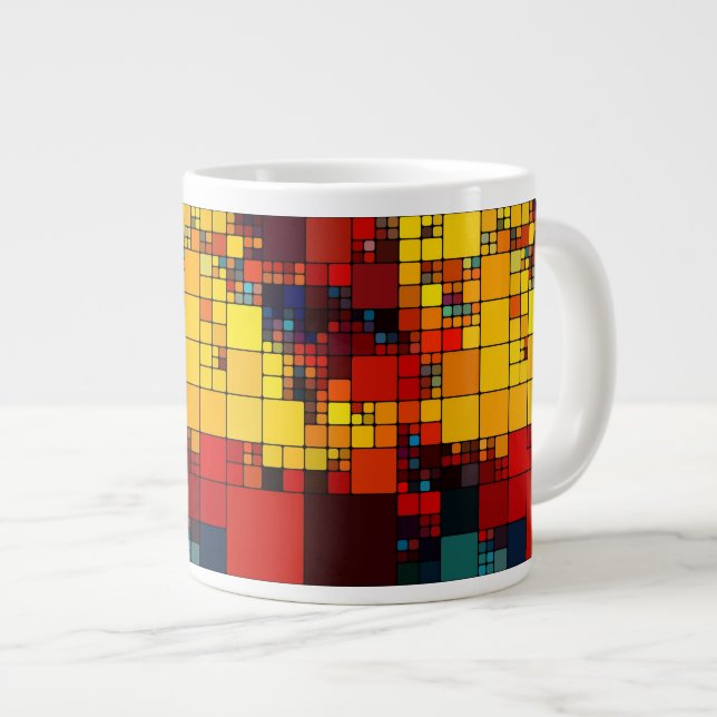 Grande Tasse Motif géométrique d'arc-en-ciel vibrant abstrait (Devant droit)