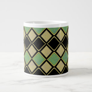 Grande Tasse Motif Harlequin en Or, Vert et Noir