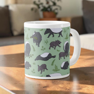 Grande Tasse Motif mignon de tapir malais vert sauge