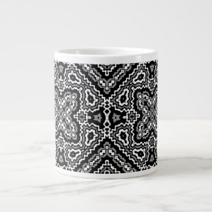 Grande Tasse motif ornemental ethnique géométrique noir et blan