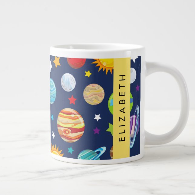 Grande Tasse Motif, Planètes, Étoiles, Cosmos, Votre Nom (Droite)