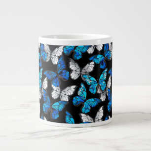 Grande Tasse Motif sans couleur foncée avec papillons bleus Mor