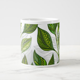 Grande Tasse Motif sans couture avec Feuilles de thé vert