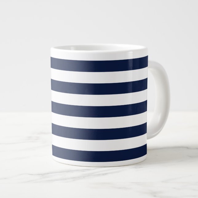 Grande Tasse Motif White Navy Blue Stripes {choisissez votre co (Devant droit)
