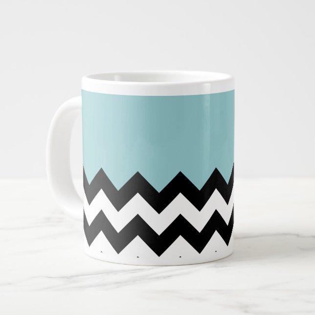 Grande Tasse Motif Zigzag noir et blanc, Chevron, Bleu (Devant gauche)
