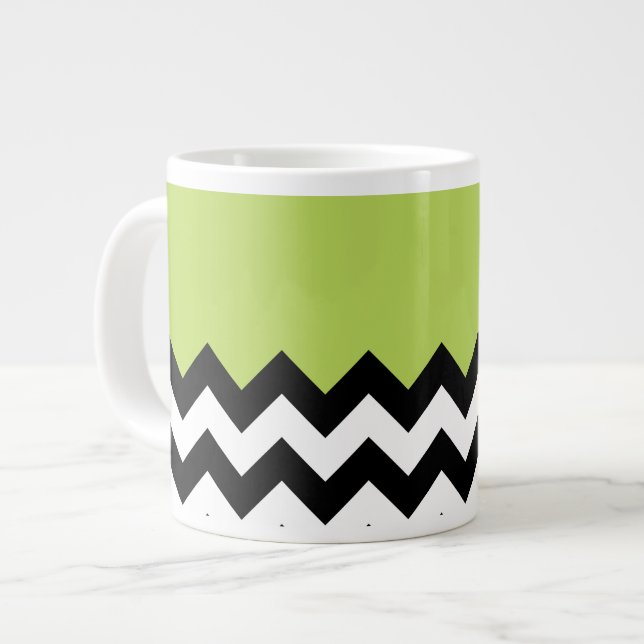 Grande Tasse Motif Zigzag noir et blanc, Chevron, Vert (Devant gauche)