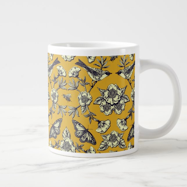 Grande Tasse Moutarde Jaune et Oiseaux de la Marine, Papillons  (Droite)