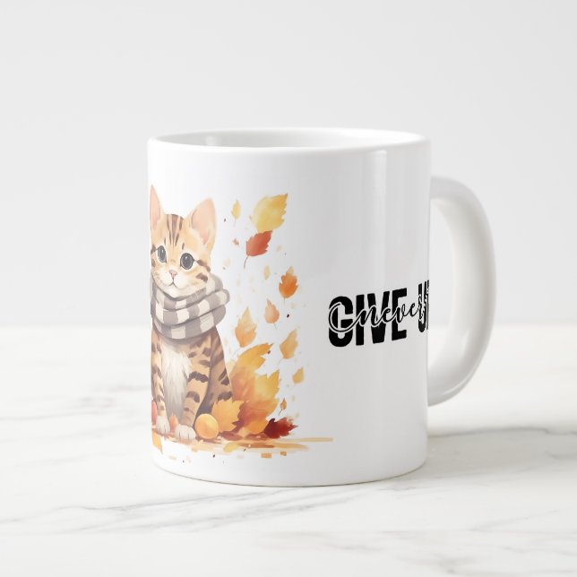 Grande Tasse N'abandonnez jamais avec un chat Bengale mignon à  (Devant droit)