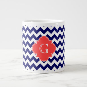 Grande Tasse Navire Chevron Zigzag Coral Monogramme de Quatrefo