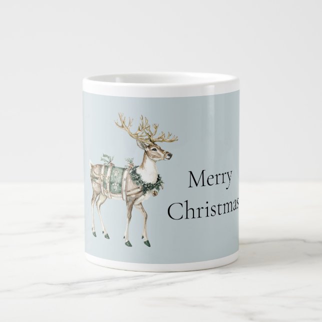 Grande Tasse Noël Cerf Vert Bleu (Devant)
