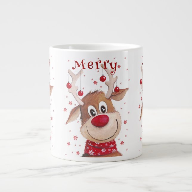 Grande Tasse Noël Drôle Antlers de rennes avec des ornements ro (Devant)