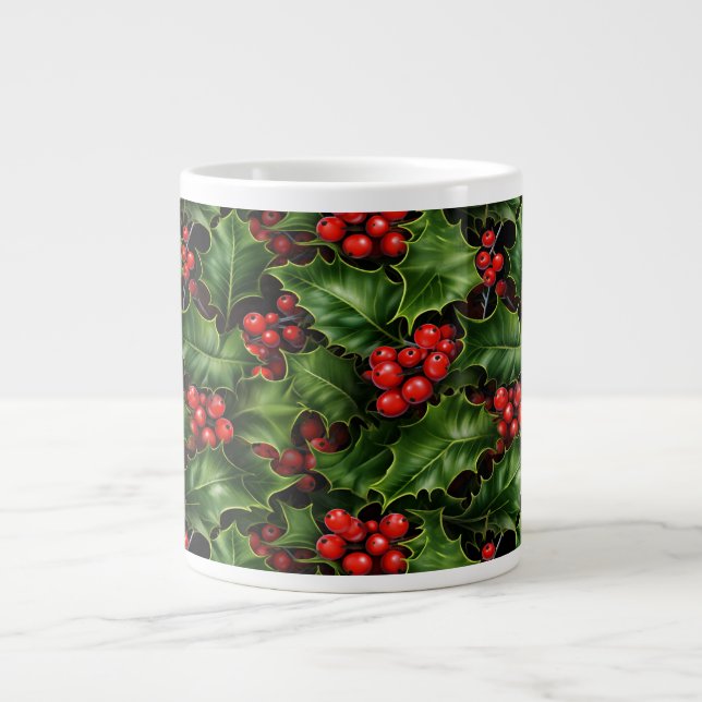Grande Tasse Noël Holly Feuilles Et Red Berries Motif (Devant)