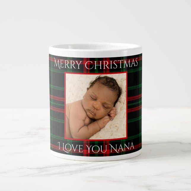 Grande Tasse Noël Plaid I Love You Nana Votre Photo (Devant)