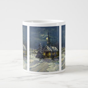 Grande Tasse Noël vintage, église d'hiver dans la neige avec la
