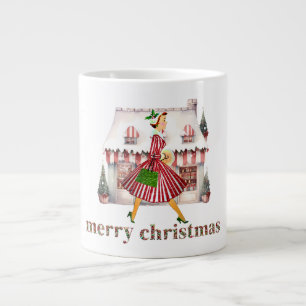 Grande Tasse Noël Vintage Lady Shopping 1950