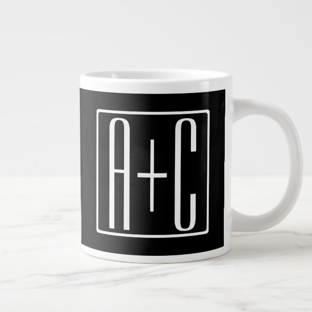 Grande Tasse Noir & Blanc | Initiales de couple (Droite)