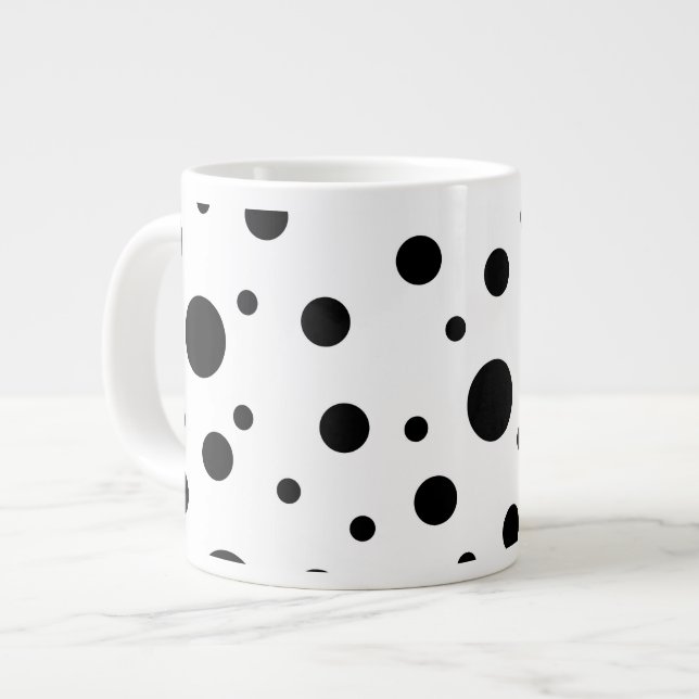 Grande Tasse Noir sur le Motif Polka blanc (Devant gauche)