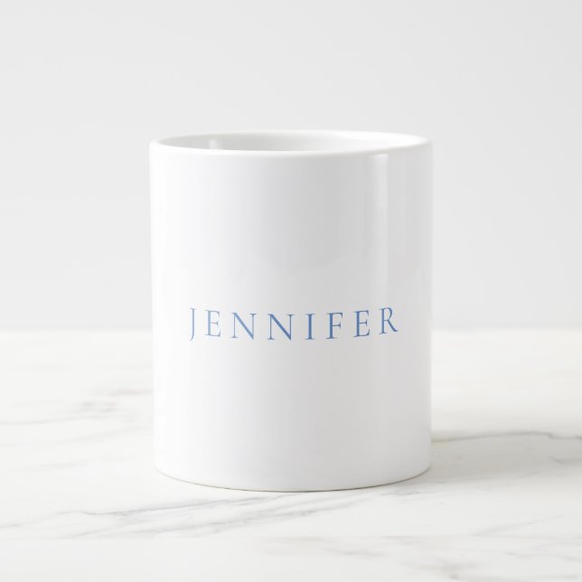 Grande Tasse Nom Calligraphie Script Simple Blanc Bleu (Devant)