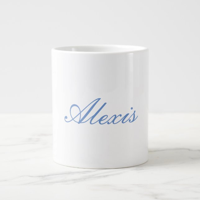 Grande Tasse Nom Calligraphie Script Simple Blanc Bleu (Devant)