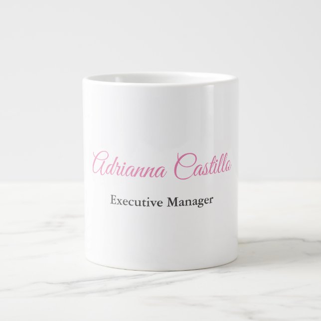 Grande Tasse Nom de calligraphie simple noir blanc rose (Devant)