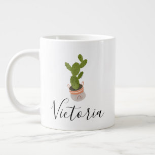 Grande Tasse Nom de pot arc-en-ciel dessiné à la main Cactus