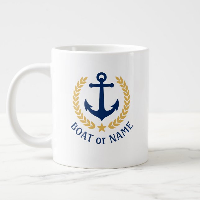 Grande Tasse Nom du bateau Ancre nautique Gold Style Laurel Sta (Gauche)