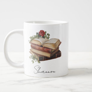 Grande Tasse Nom personnalisé Livre Floral Amateur de Livres