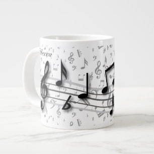 Grande Tasse Notes musicales personnalisées en noir et gris