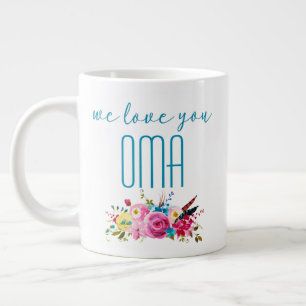 Grande Tasse Nous vous aimons Oma Teal Floral Rose