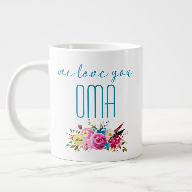 Grande Tasse Nous Vous Aimons Oma Turquoise Rose Floral (Gauche)