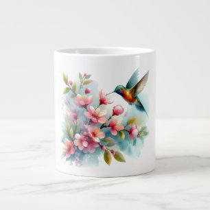 Grande Tasse OEuvre florale/printanière de colibri