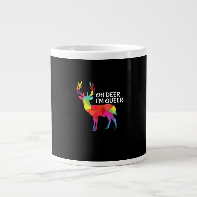 Grande Tasse Oh Deer Queer Funny Pun LGBT Pride Design (Devant)
