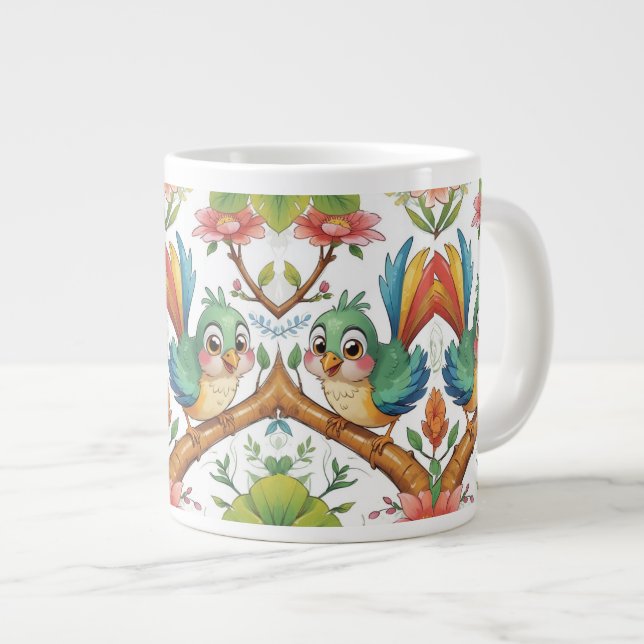 Grande Tasse Oiseau gai parmi les fleurs (Devant droit)