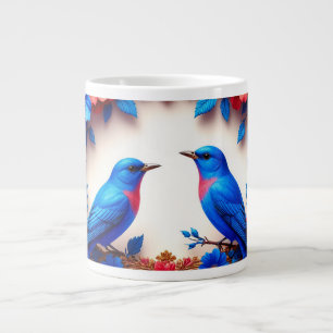 Grande Tasse Oiseaux bleus vibrants se reposant parmi des fleur