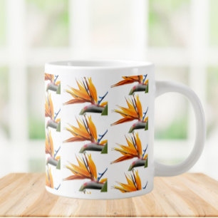 Grande Tasse Orange Bird of Paradise Plante Motif en blanc