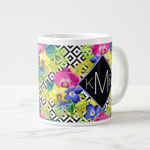 Grande Tasse Orchidée Begonia Et Feuilles De Palm  Monogramme