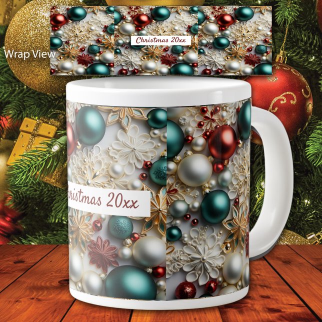 Grande Tasse Ornements de Noël Or Blanc Rouge Vert (Créateur téléchargé)