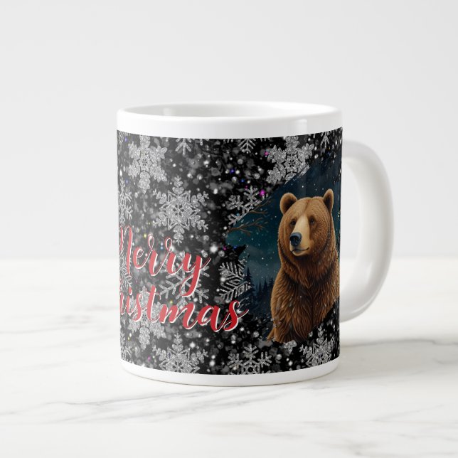 Grande Tasse Ours de Noël rétro paysage enneigé minuit (Devant droit)