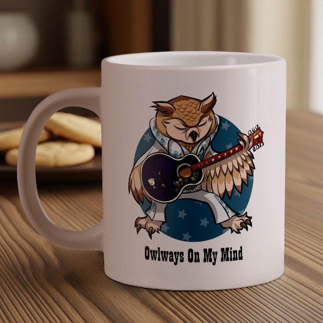 Grande Tasse Owways On My Mind Rock & Roll Guitar Owl Cartoon (Créateur téléchargé)