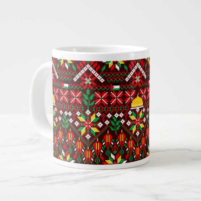 Grande Tasse Palestine Tatreez Broderie traditionnelle (Devant gauche)