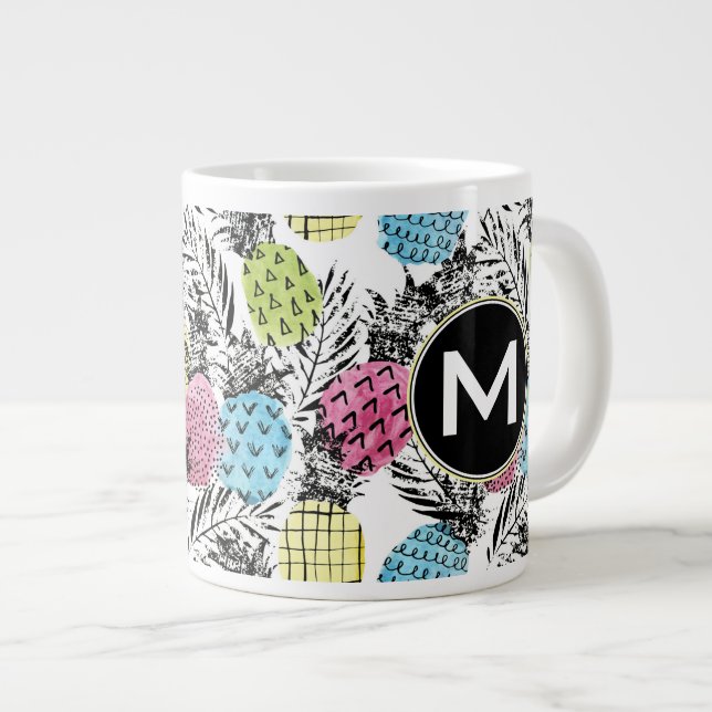 Grande Tasse Palmiers de Grunge| Monogramme (Devant droit)