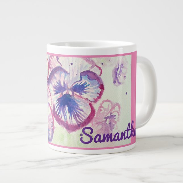 Grande Tasse Pansy Pansies Purple Flower Floral Pink (Devant droit)