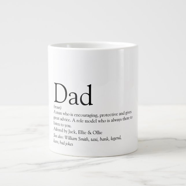 Grande Tasse Papa Définition Citation Cool amusant noir et blan (Devant)