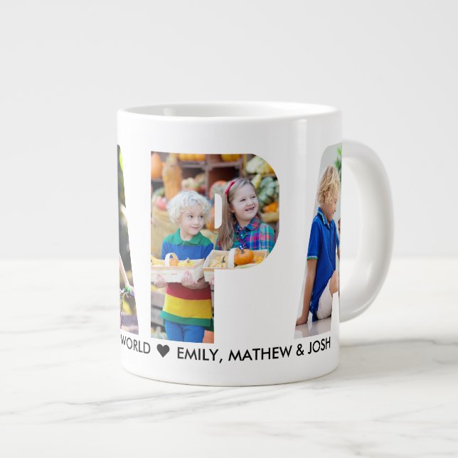 Grande Tasse PAPA Photo Collage Lettre découpée Personnalisée (Devant droit)