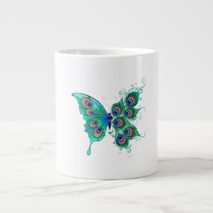 Grande Tasse Papillon aux plumes de paon vert