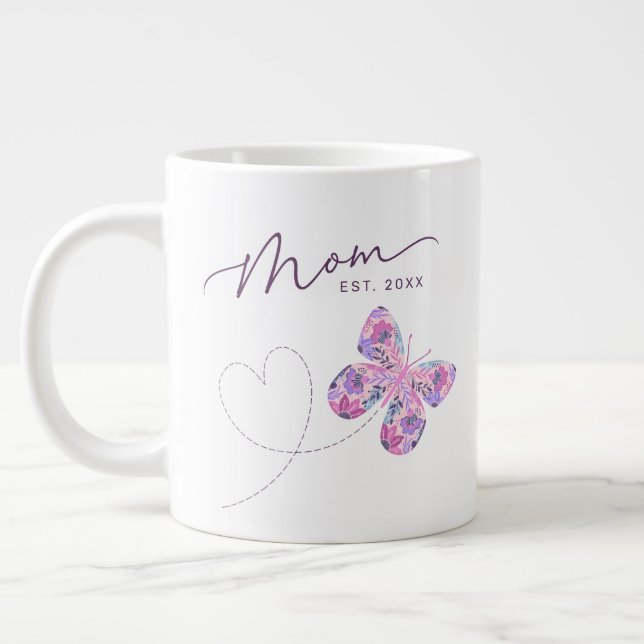 Grande Tasse Papillon floral Maman personnalisée (Gauche)