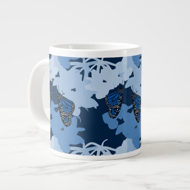 Grande Tasse Papillon monarque en train de se nourrir en bleu (Devant gauche)